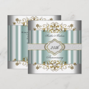 Elegante silberne Teal Blau Mint 25. Jubiläum Einladung