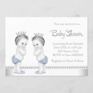 Elegante silberne und blaue Zwilling Jungen-Baby-P Einladung