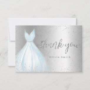 Elegante silberne und funkelnd blaue Quinceañera-K Dankeskarte