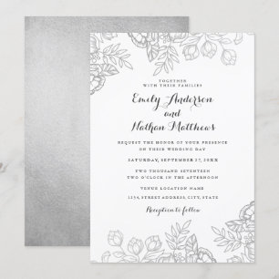 Elegante silberne Vintage-Blumen-Hochzeitseinladun Einladung