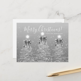 Elegante Silberne Weihnachtsbäume mit Schleifen Postkarte