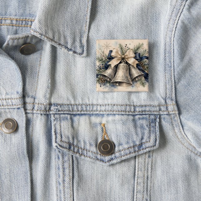 Elegante silberne Weihnachtsglocken Aquarell Button (Beispiel)
