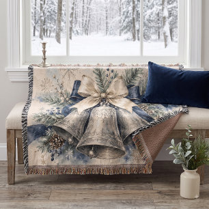 Elegante silberne Weihnachtsglocken Aquarell Decke