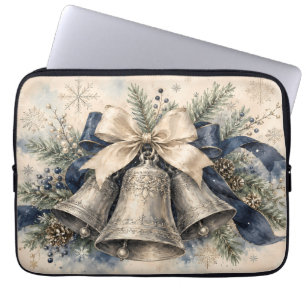 Elegante silberne Weihnachtsglocken Aquarell Laptopschutzhülle