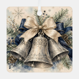 Elegante silberne Weihnachtsglocken Aquarell Ornament Aus Metall