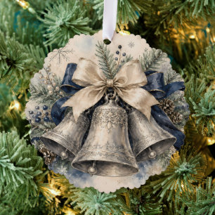 Elegante silberne Weihnachtsglocken Aquarell Ornament Karte