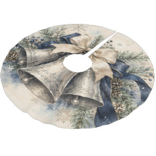 Elegante silberne Weihnachtsglocken Aquarell Polyester Weihnachtsbaumdecke