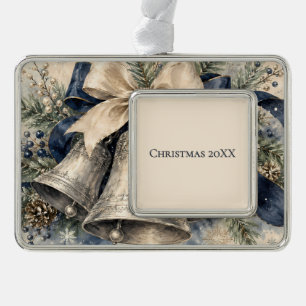 Elegante silberne Weihnachtsglocken Aquarell Rahmen-Ornament Silber
