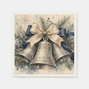 Elegante silberne Weihnachtsglocken Aquarell Serviette