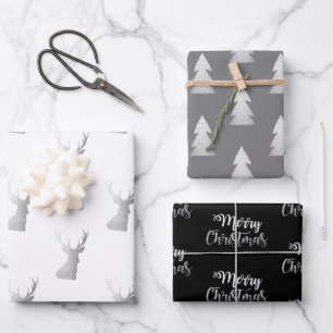 Elegante silberne Weihnachtsmuster Geschenkpapier Set