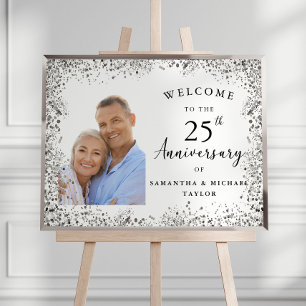 Elegante silberne Willkommensgruß zur 25. Hochzeit Poster