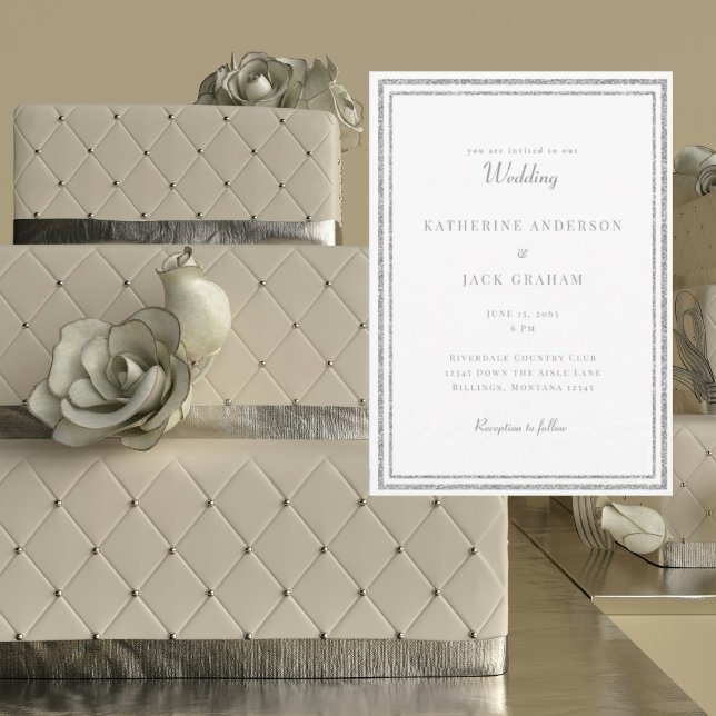Elegante Silberrahmen-Hochzeit  Einladung (Von Creator hochgeladen)