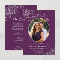 Elegante Silberrollen & Foto Plum Lila Hochzeit