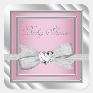 Elegante silberrosa Baby-Shower-Aufkleber Quadratischer Aufkleber