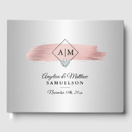 Elegante Silberrosa Rose Gold Monogramme Hochzeit Gästebuch