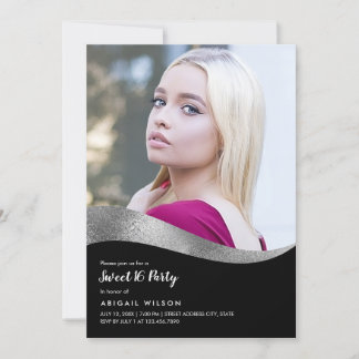 Elegante Silberschwarz 16 . Geburtstag Geburtstags Einladung