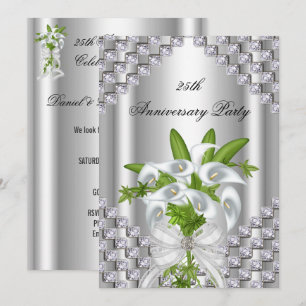Elegante silberweiße Blumenparty zum 25-jährigen J Einladung