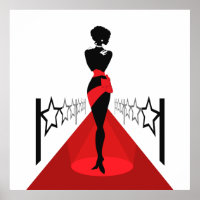 Elegante Silhouette auf rotem Teppich mit Sternen