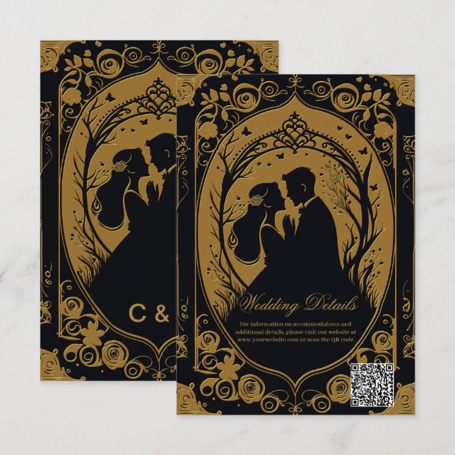 Elegante Silhouette einer Braut und eines Bräutiga Begleitkarte (Vorne/Hinten)