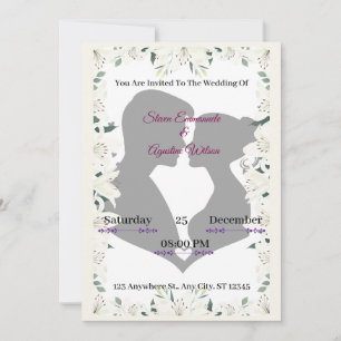 Elegante Silhouette Hochzeitsfeier mit Blumen Einladung