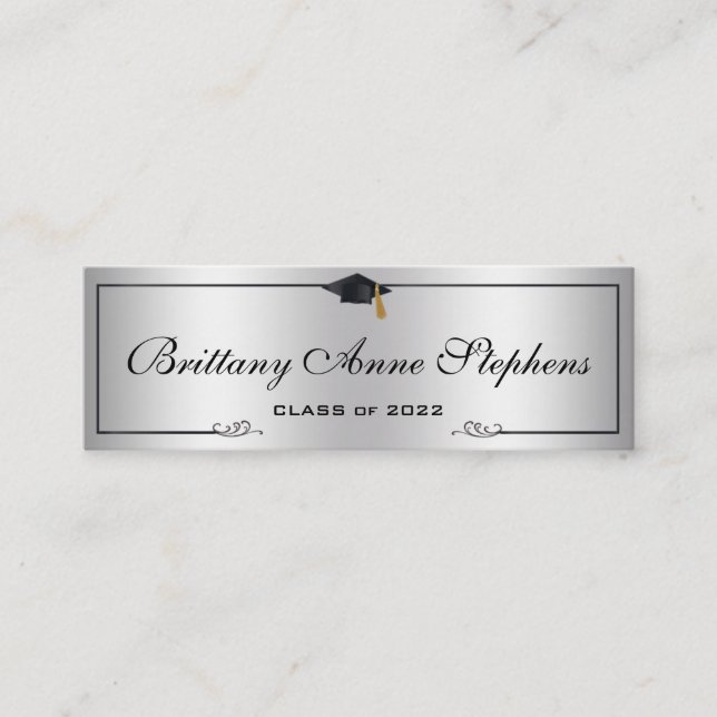 Elegante Silver 2 Graduation Cap Name Card Einlege Telefonnummerkarte (Vorderseite)