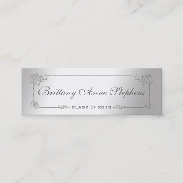 Elegante Silver Abschluss Name Card Einlegen Telefonnummerkarte (Vorderseite)