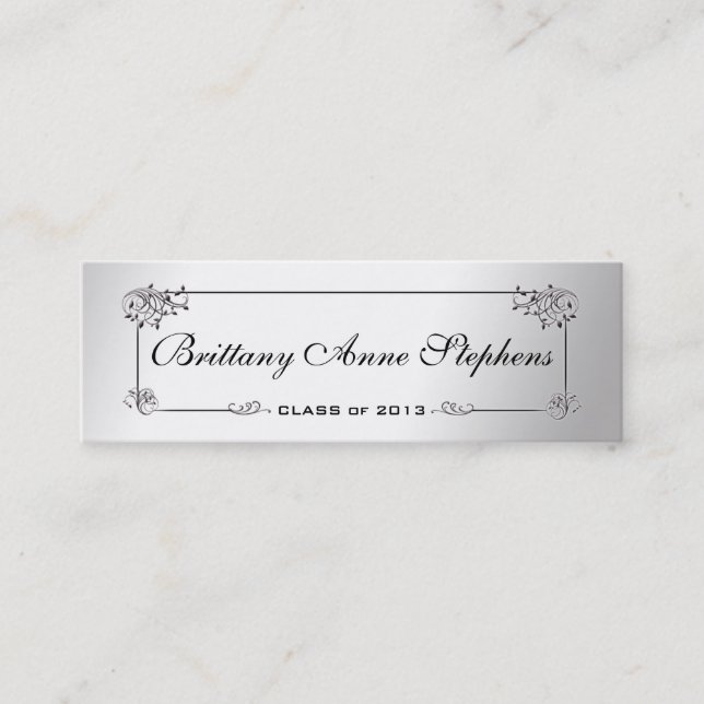Elegante Silver Abschluss Name Card Einlegen Telefonnummerkarte (Vorderseite)