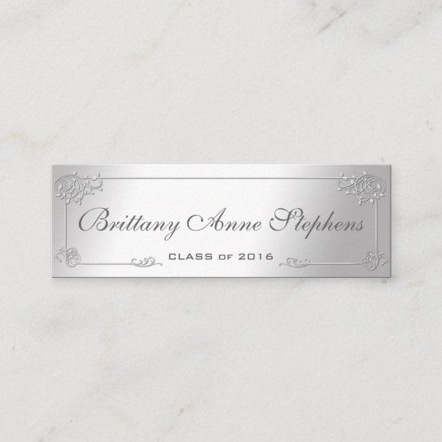 Elegante Silver Abschluss Name Card Einlegen Telefonnummerkarte (Vorderseite)