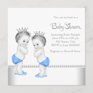Elegante Silver and Blue Twin Boy Baby Shower Einladung