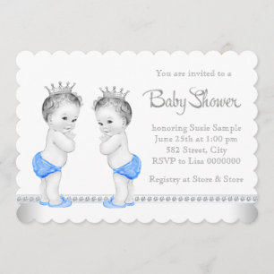 Elegante Silver and Blue Twin Boy Baby Shower Einladung