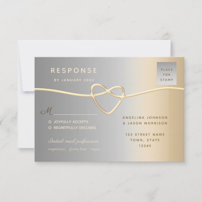 Elegante Silver and Gold Weddning RSVP Karte (Vorderseite)