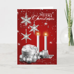 Elegante Silver and Red Christmas Grußkarte Feiertagskarte