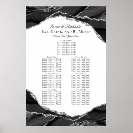 Elegante Silver Black Agate Hochzeitsdiagramm Poster