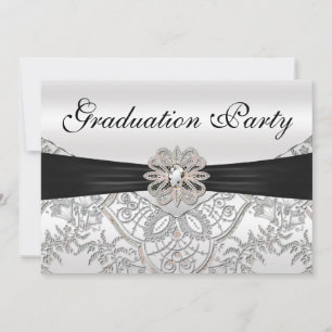 Elegante Silver Black and Pink Graduation Party Einladung