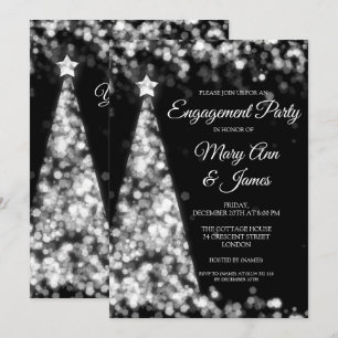 Elegante Silver Black Christmas Engagement Party Einladung