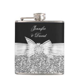 Elegante Silver Black Diamond Wedding Verlobung Flachmann