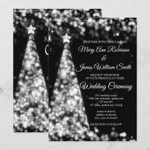 Elegante Silver Black Weihnachts-Hochzeit Einladung