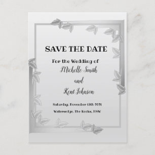 Elegante Silver Blätter Design Save the Date Karte