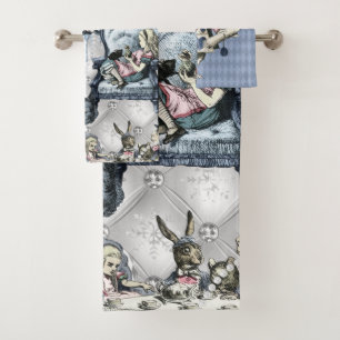 Elegante Silver Blue Ice Alice im Wunderland Badhandtuch Set