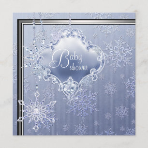 Elegante Silver Blue Snowflake Baby Boy Dusche Einladung