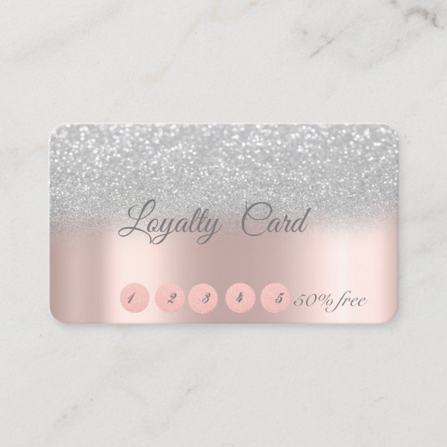 Elegante Silver Bokeh Rose Gold Loyalty Card Treuekarte (Vorderseite)