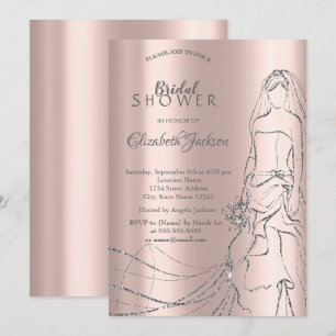 Elegante Silver Bride, Rose Gold Brautparty Invi Einladung