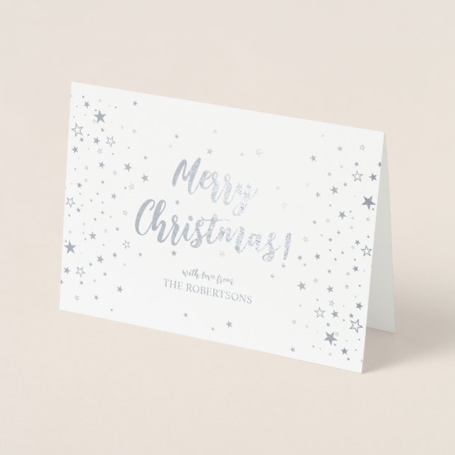 Elegante Silver Calligraphy Christmas Foil Card Folienkarte (Vorderseite)