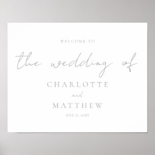 Elegante Silver Calligraphy Welcome Wedding Poster