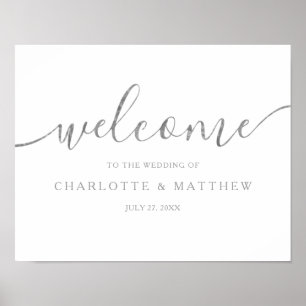 Elegante Silver Calligraphy Welcome Wedding Poster
