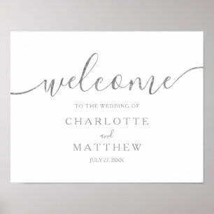 Elegante Silver Calligraphy Welcome Wedding Poster