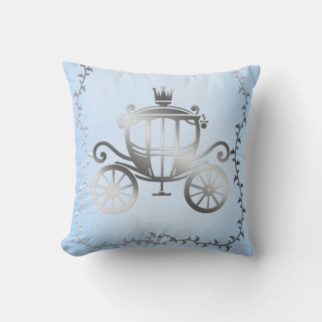 Elegante Silver Carriage Blue Storybook Princess Kissen (Vorderseite)