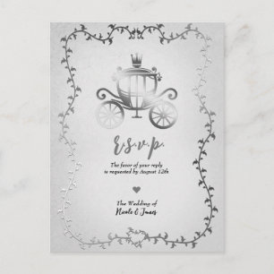 Elegante Silver Carriage Storybook Wedding RSVP Ankündigungspostkarte