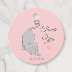 Elegante Silver Cat auf Light Coral Pink Vielen Da Geschenkanhänger