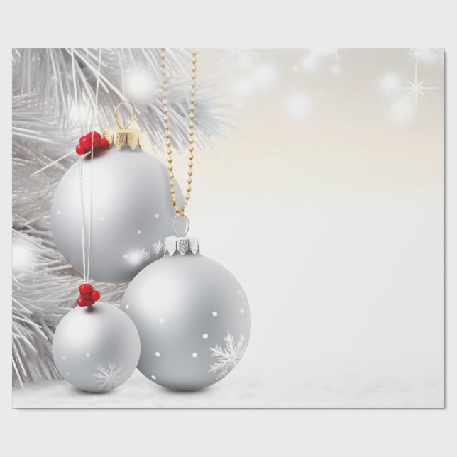 Elegante Silver Christmas Balls Branches Holiday Geschenkpapier (Flach)
